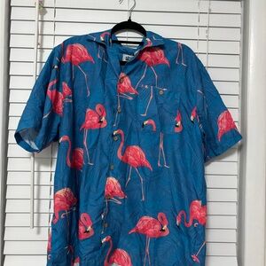 Blue Flamingo Print Casual Shirt